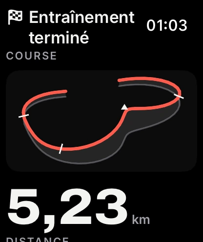 Résumé de l’entraînement avec tracé sur l’Apple Watch