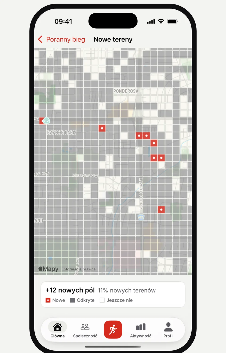 Mapa Nowe tereny w Runvia z nowymi polami zaznaczonymi na czerwono